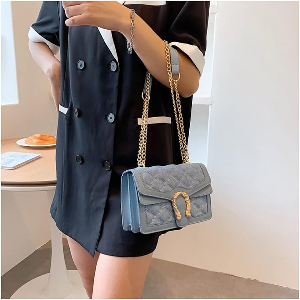 ⚡ Women's Light Blue Leather Vintage Snake Print Crossbody Square Satchel Bag